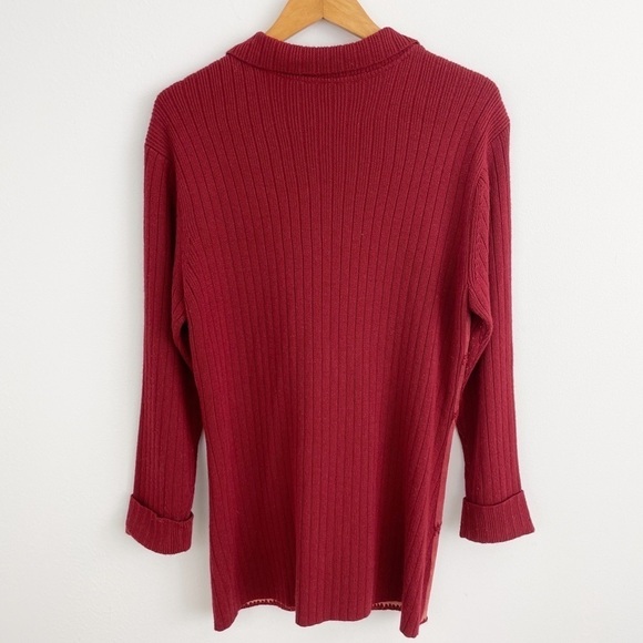 J. Jill Wool Suede Crochet Leather Patchwork Vintage Sweater Cardigan M - Picture 8 of 15